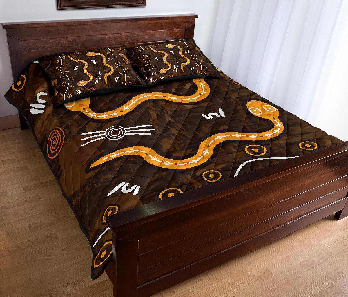 aboriginal-quilt-bed-set-indigenous-snake-hand-brown-color