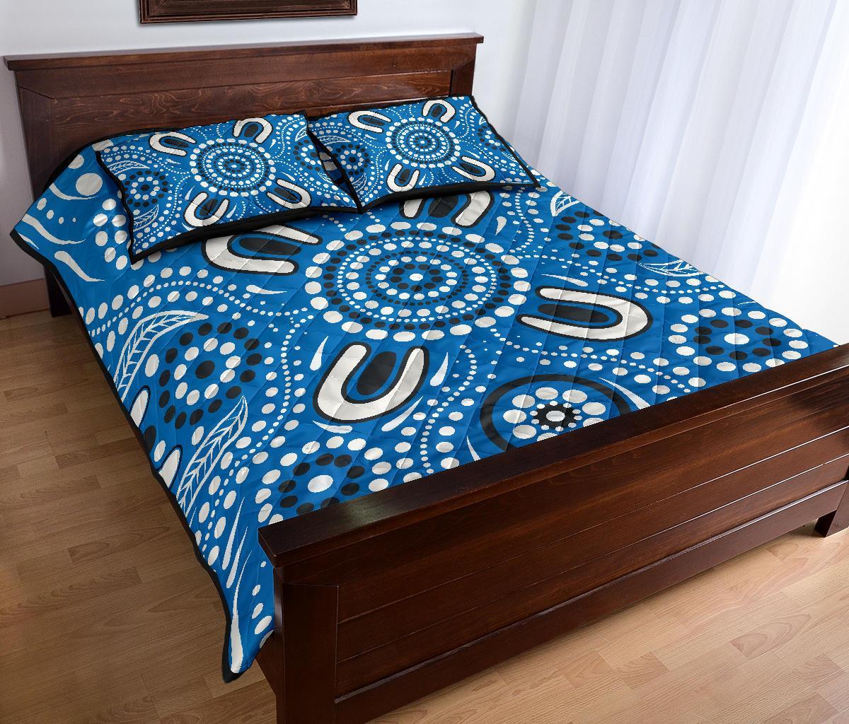 aboriginal-quilt-bed-set-indigenous-circle-dot-painting-blue-color