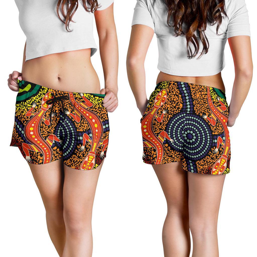 1st Australia Women Shorts - Aboriginal Two Lizards Dot Painting Circle - Vibe Hoodie