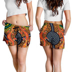 1st Australia Women Shorts - Aboriginal Two Lizards Dot Painting Circle - Vibe Hoodie