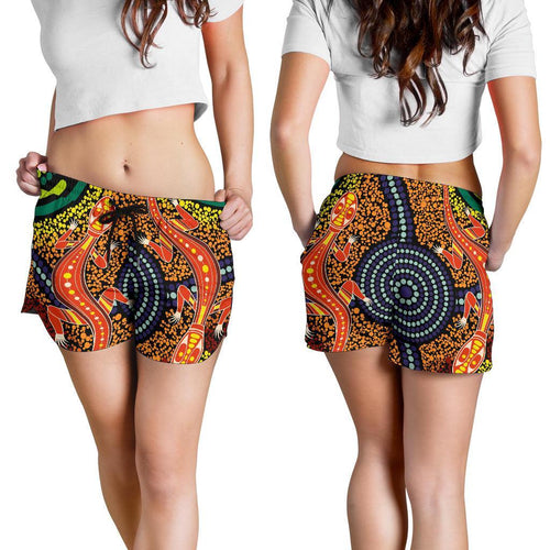 1st Australia Women Shorts - Aboriginal Two Lizards Dot Painting Circle - Vibe Hoodie