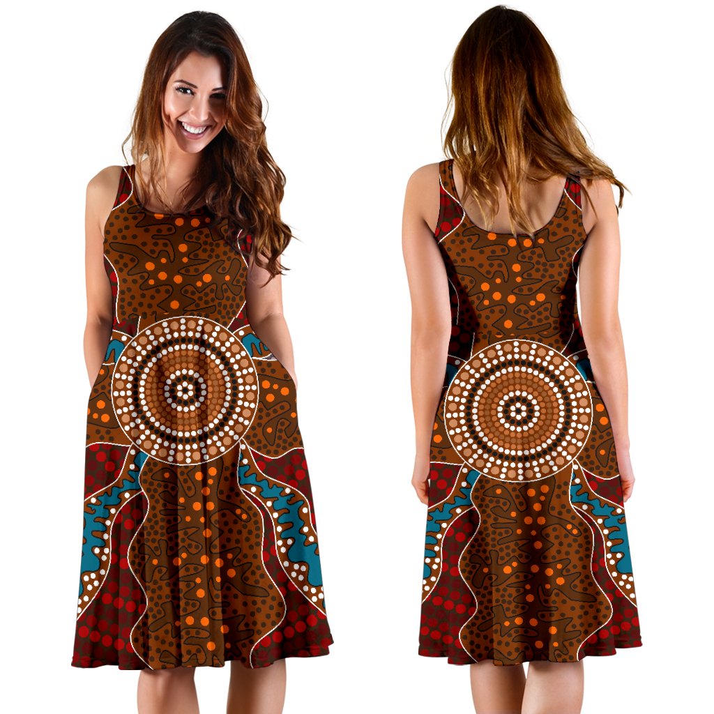 Midi Dress - Aboriginal Dot Painting Dress Ver06 - Vibe Hoodie