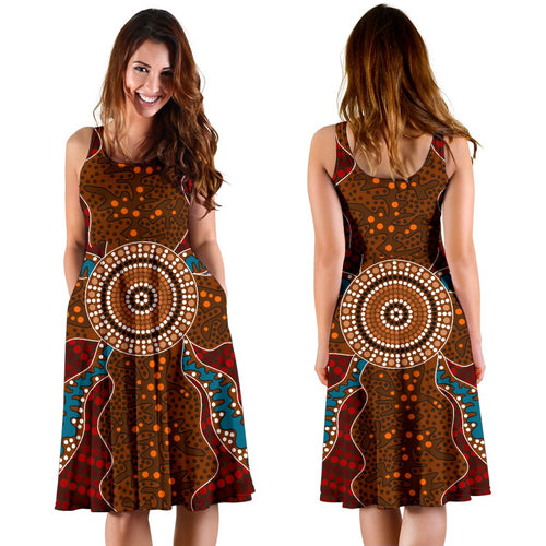 Midi Dress - Aboriginal Dot Painting Dress Ver06 - Vibe Hoodie