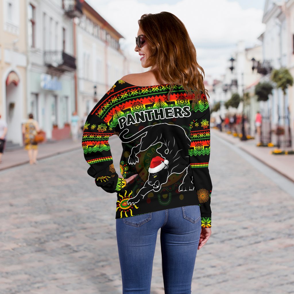 Penrith Panthers Christmas Women's Off Shoulder Sweater Indigenous - Vibe Hoodie