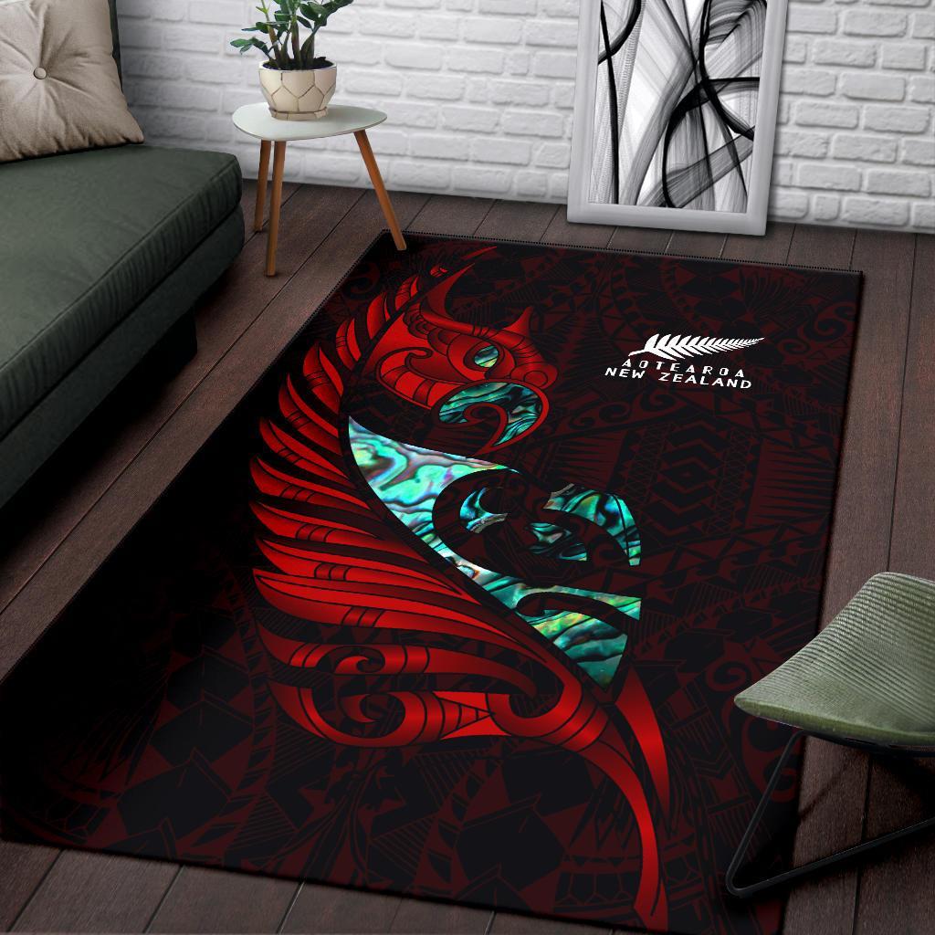 new-zealand-area-rug-manaia-paua-fern-wing-red