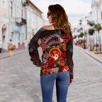 [Custom] Aboriginal Women's Off Shoulder Sweater - Indigenous Fish Hand Art - Vibe Hoodie