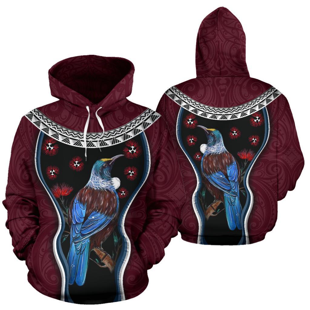 new-zealand-tui-bird-hoodie-pohutukawa-pullover-hoodie-burgundy