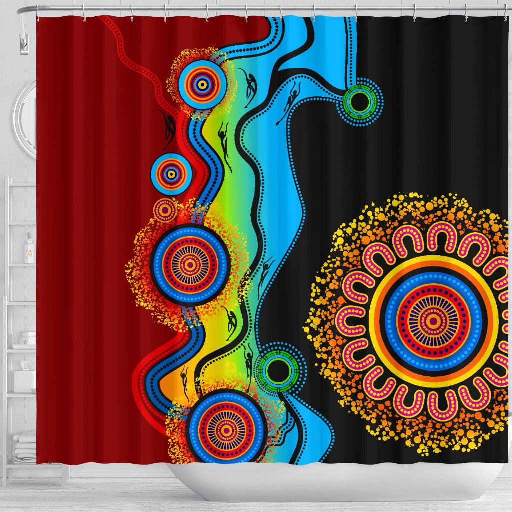aboriginal-shower-curtain-indigenous-art-color-circle-patterns-blue-dream