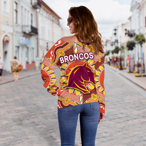Brisbane Women Off Shoulder Sweater Broncos Indigenous Warm Vibes - Vibe Hoodie