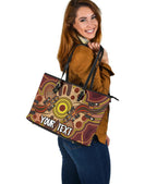 custom-aboriginal-large-leather-tote-bag-indigenous-lizard-dot-painting-art