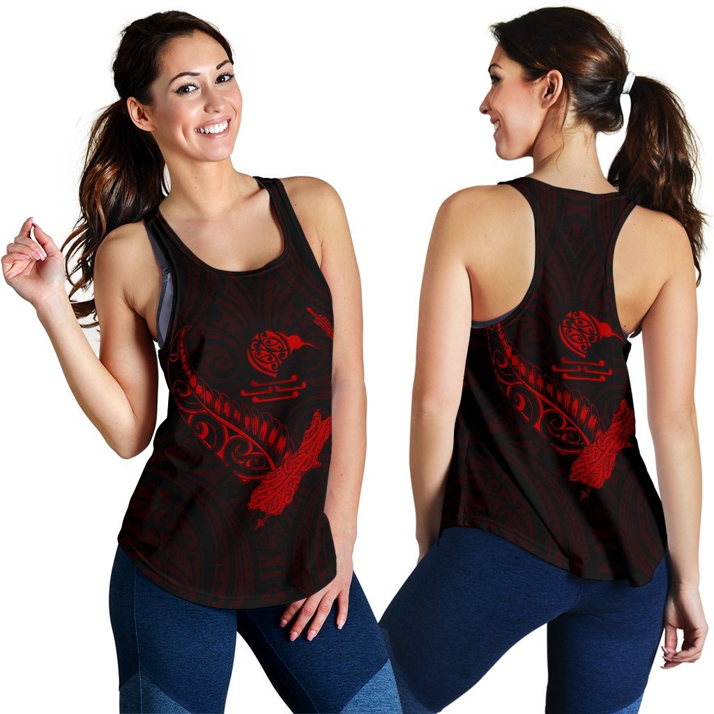 New Zealand Heart Women'S Racerback Tank - Map Kiwi Mix Silver Fern Red - Vibe Hoodie