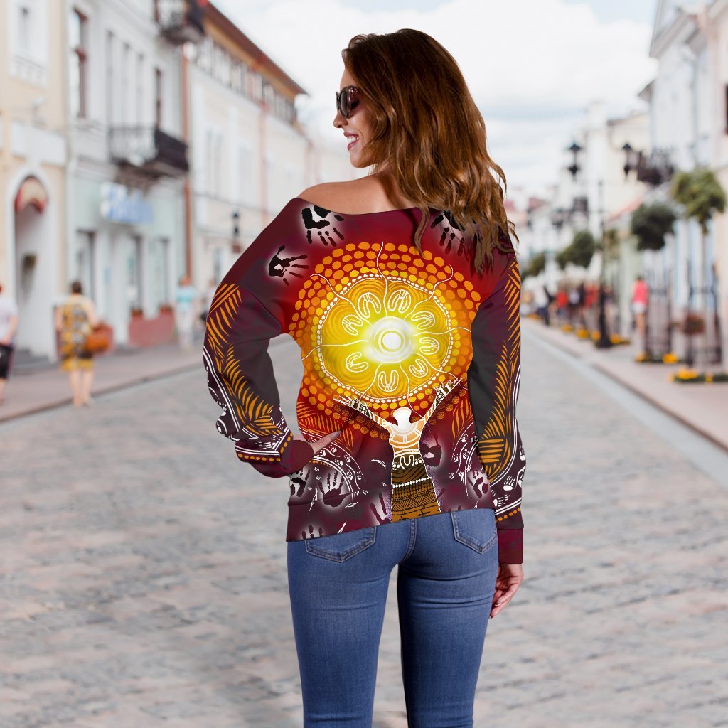 Off Shoulder Sweater - Australian Aboriginal NAIDOC Week - Because Of Her, We Can - Vibe Hoodie