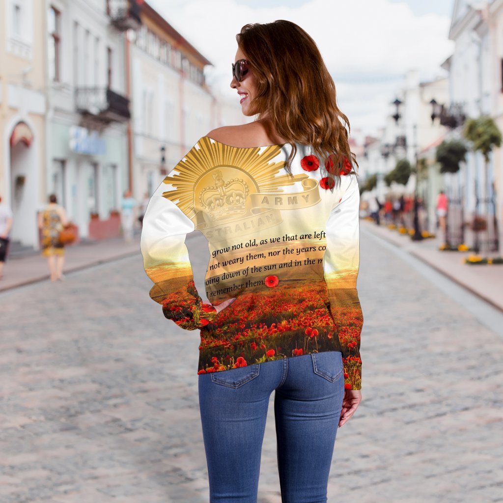 [Custom] Anzac Day 2021 Women's Off Shoulder Sweater - We Will Remember Them - Vibe Hoodie