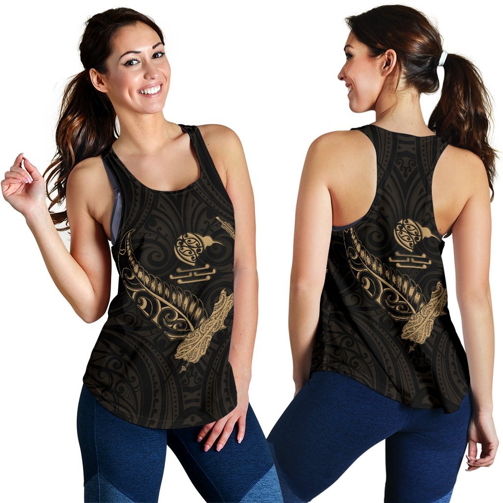 New Zealand Heart Women'S Racerback Tank - Map Kiwi Mix Silver Fern Gold - Vibe Hoodie
