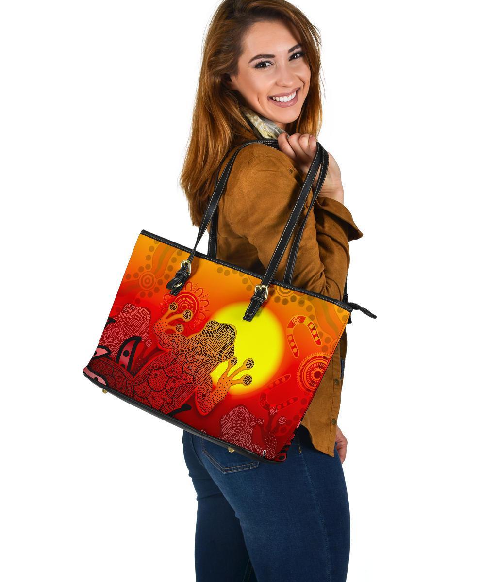 aboriginal-leather-tote-bag-indigenous-frog-red
