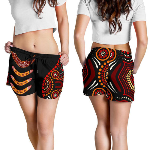 Aboriginal Women's Shorts - Aboriginal Boomerangs With Dot Painting Pattern - Vibe Hoodie