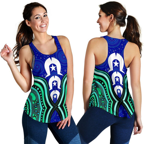 Torres Strait Women's Racerback Tank - Torres Strait Symbol And Aboriginal Patterns - Vibe Hoodie