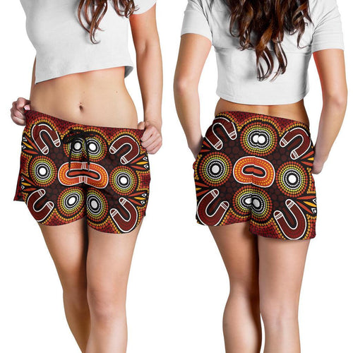 ABoriginal Women's Shorts - Aboriginal Dot Painting Flowers Style - Vibe Hoodie