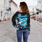 Cronulla Women Off Shoulder Sweater Sharks Indigenous - Vibe Hoodie