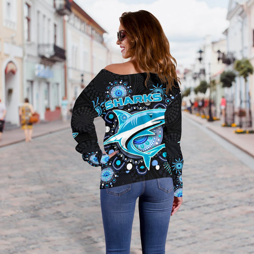 Cronulla Women Off Shoulder Sweater Sharks Indigenous - Vibe Hoodie