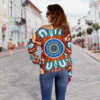 Aboriginal Women's Off Shoulder Sweater- Indigenous Circle Dot Painting Ver02 - Vibe Hoodie