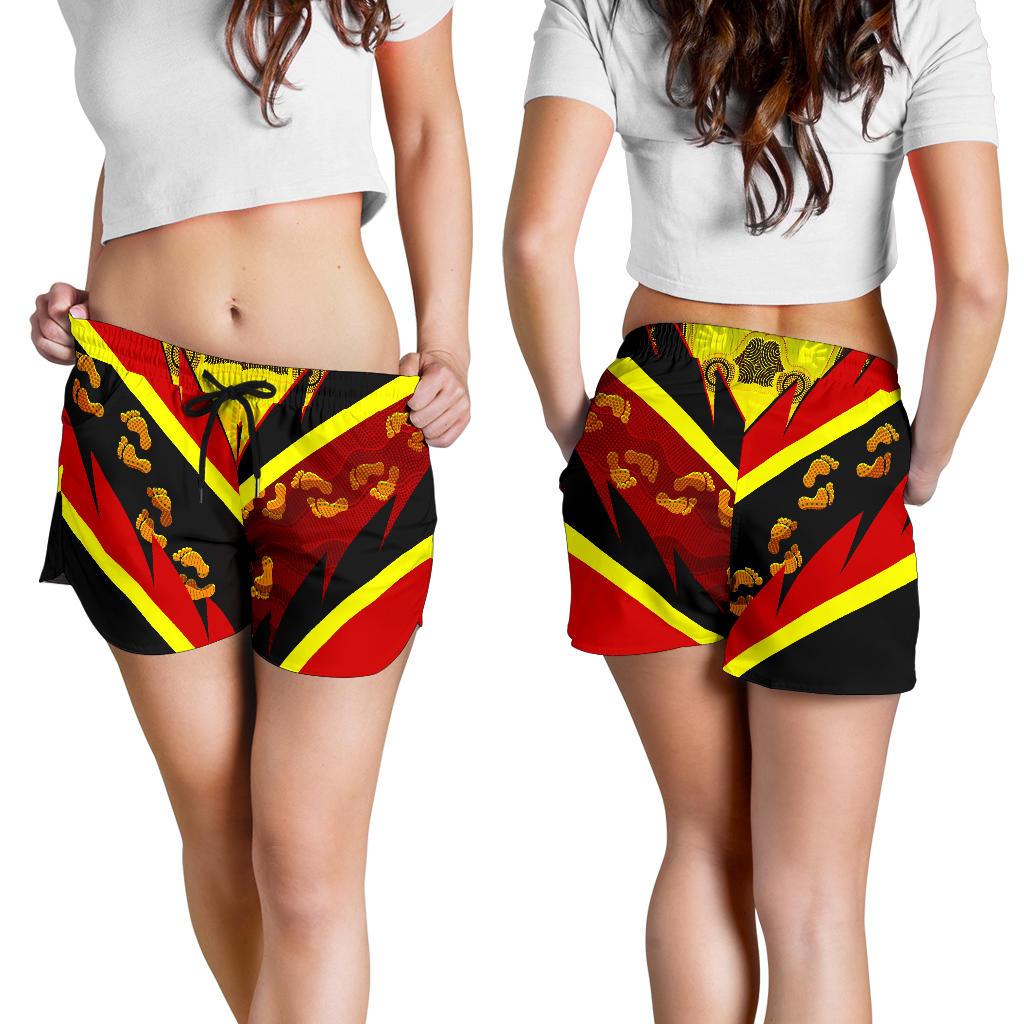 Aboriginal Women's Shorts -  Indigenous Flag With Footprint Hand Art- - Vibe Hoodie