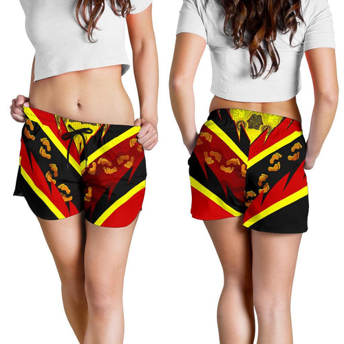 Aboriginal Women's Shorts -  Indigenous Flag With Footprint Hand Art- - Vibe Hoodie