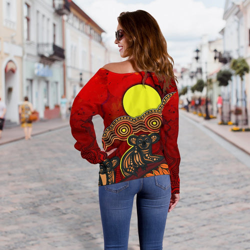 Aboriginal Off Shoulder Sweater - Australian Indigenous Koala - Vibe Hoodie
