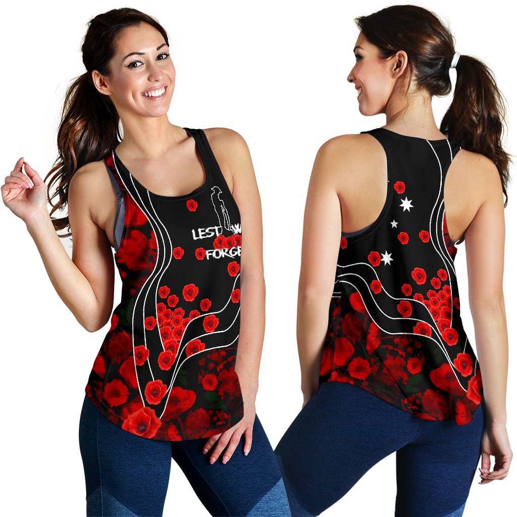 Anzac Lest We Forget Women's Racerback Tank - Poppy Flowers - Vibe Hoodie