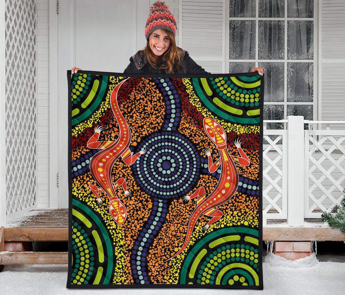 1st-australiapremium-quilt-aboriginal-two-lizards-dot-painting-circle