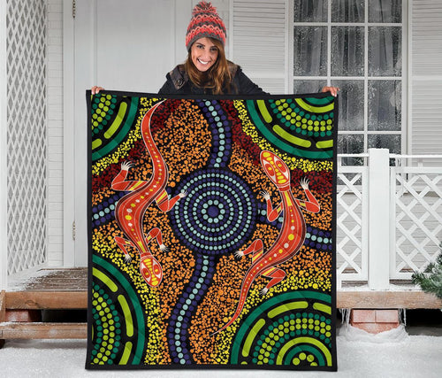 1st-australiapremium-quilt-aboriginal-two-lizards-dot-painting-circle