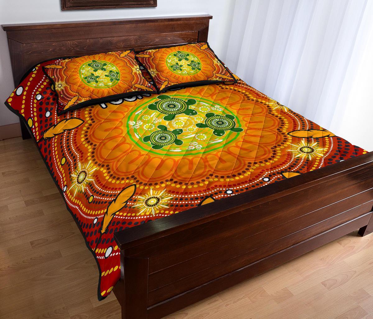 custom-text-aboriginal-quilt-bed-set-turtle-circle-dot-painting-art