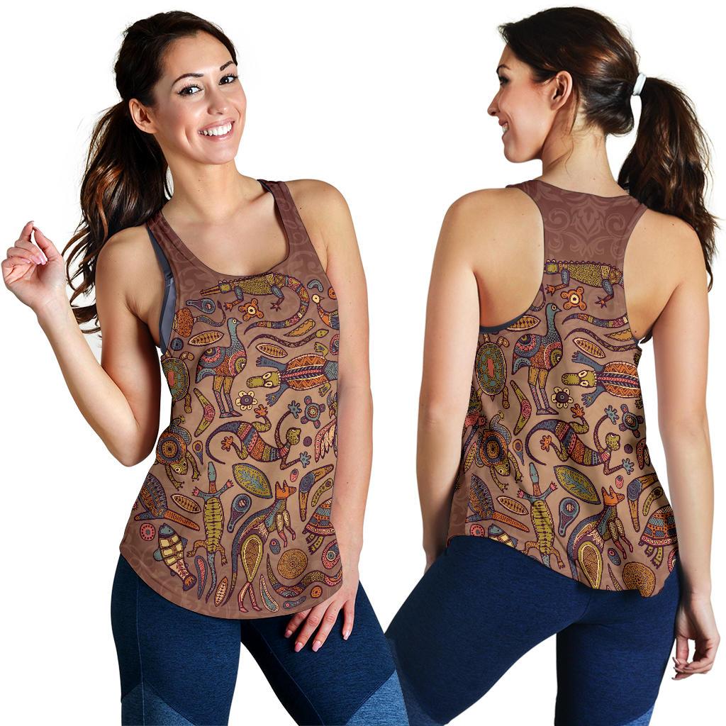 Racerback Tank - Aboriginal Patterns Tank Top Animal Art - Women - Vibe Hoodie