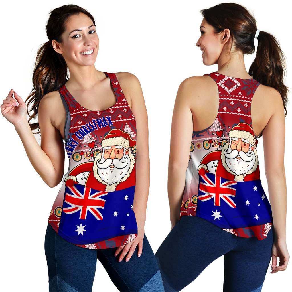 Christmas Womens Racerback Tank - Australia Santa Claus Hold The Flag ( Red) - Vibe Hoodie