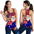 Christmas Womens Racerback Tank - Australia Santa Claus Hold The Flag ( Red) - Vibe Hoodie