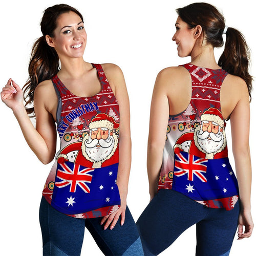 Christmas Womens Racerback Tank - Australia Santa Claus Hold The Flag ( Red) - Vibe Hoodie