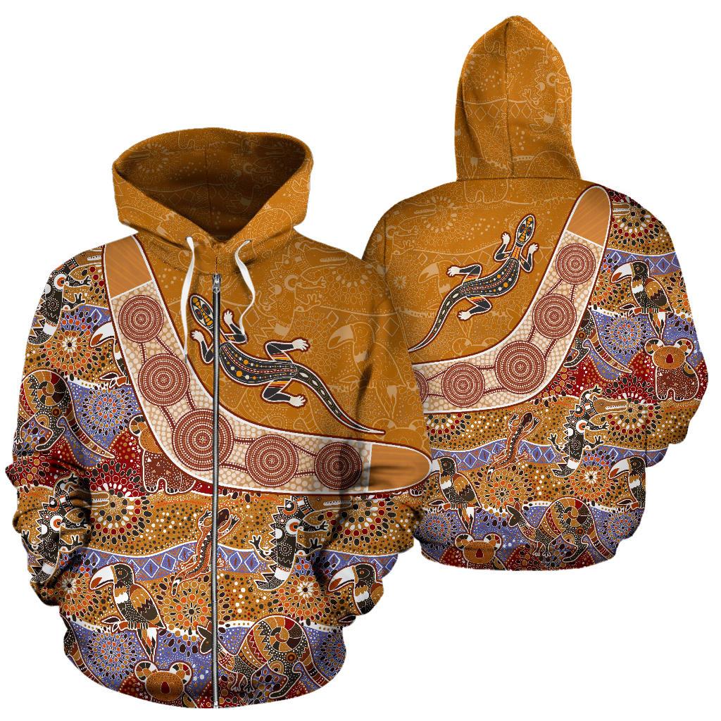 aboriginal-zip-up-hoodie-lizard-boomerang-patterns-kookaburra-crocodile