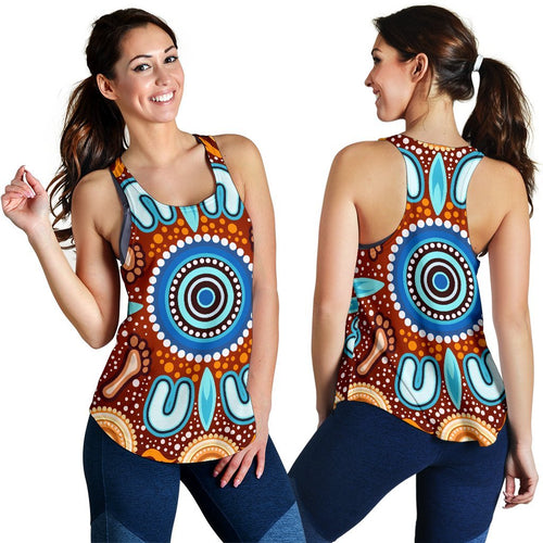 Aboriginal Women's Racerback Tank - Indigenous Circle Dot Painting Ver02 - Vibe Hoodie