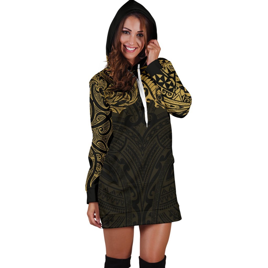 new-zealand-womens-hoodie-dress-maori-polynesian-tattoo-gold