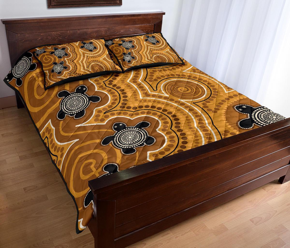 aboriginal-quilt-bed-set-indigenous-turtle-gold-version