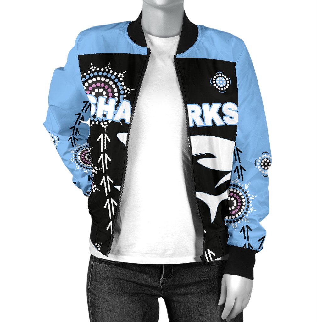 cronulla-womens-bomber-jacket-sharks-simple-indigenous-black