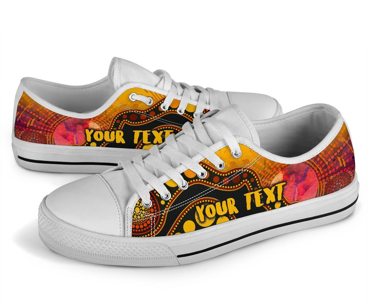 custom-text-aboriginal-low-top-shoes-australia-indigenous-flag-circle-dot-painting-art-golden
