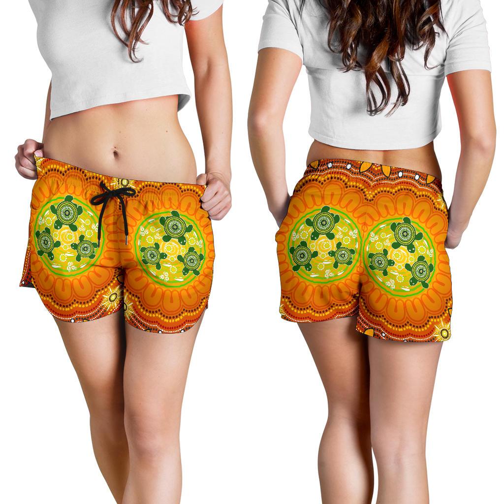 Aboriginal Women's Shorts , Turtle Circle Dot Painting Art- - Vibe Hoodie