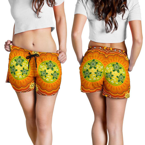 Aboriginal Women's Shorts , Turtle Circle Dot Painting Art- - Vibe Hoodie