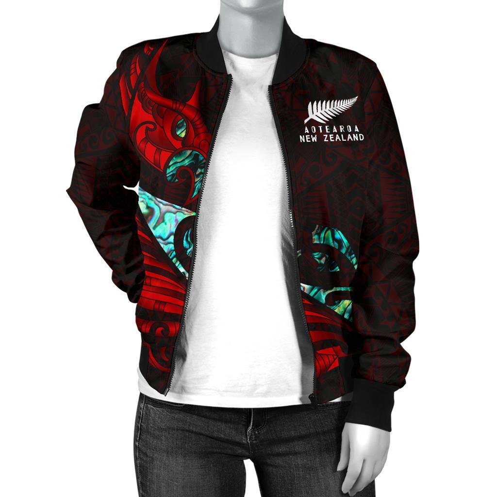 new-zealand-bomber-jacket-for-women-manaia-paua-fern-wing-red