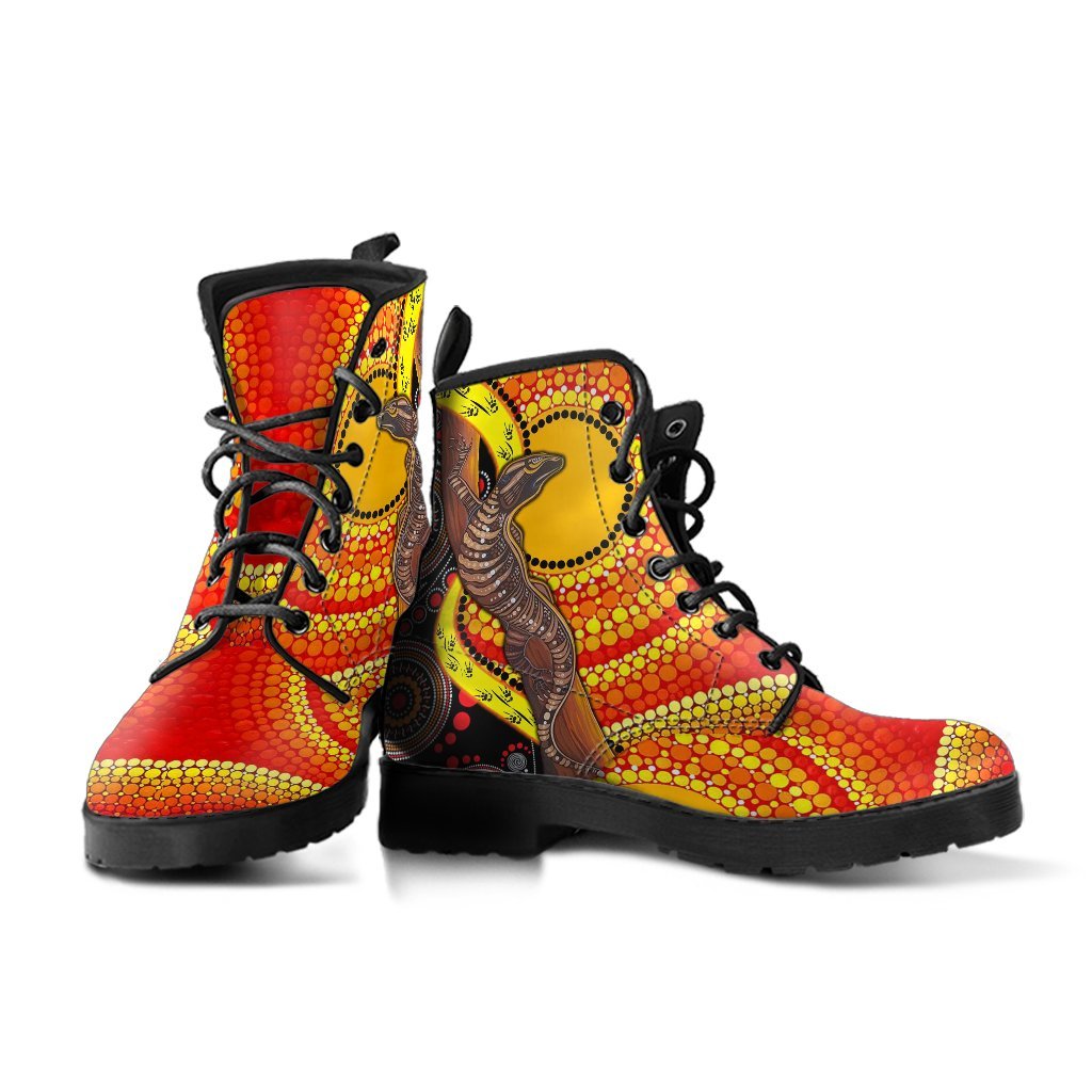 leather-boots-australian-aboriginal-dot-painting-sun-and-lizard