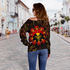 Aboriginal Women's Off Shoulder Sweater - Australia Map and Indigenous Flag - Vibe Hoodie