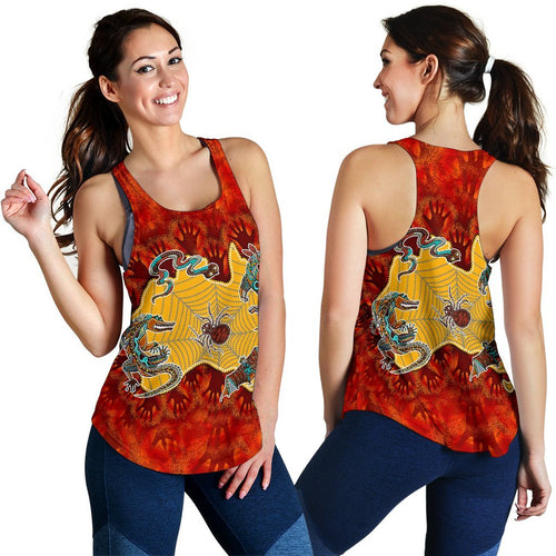 Aboriginal Women's Racerback Tank - Australia Map Hand Patterns Spider Web - Vibe Hoodie