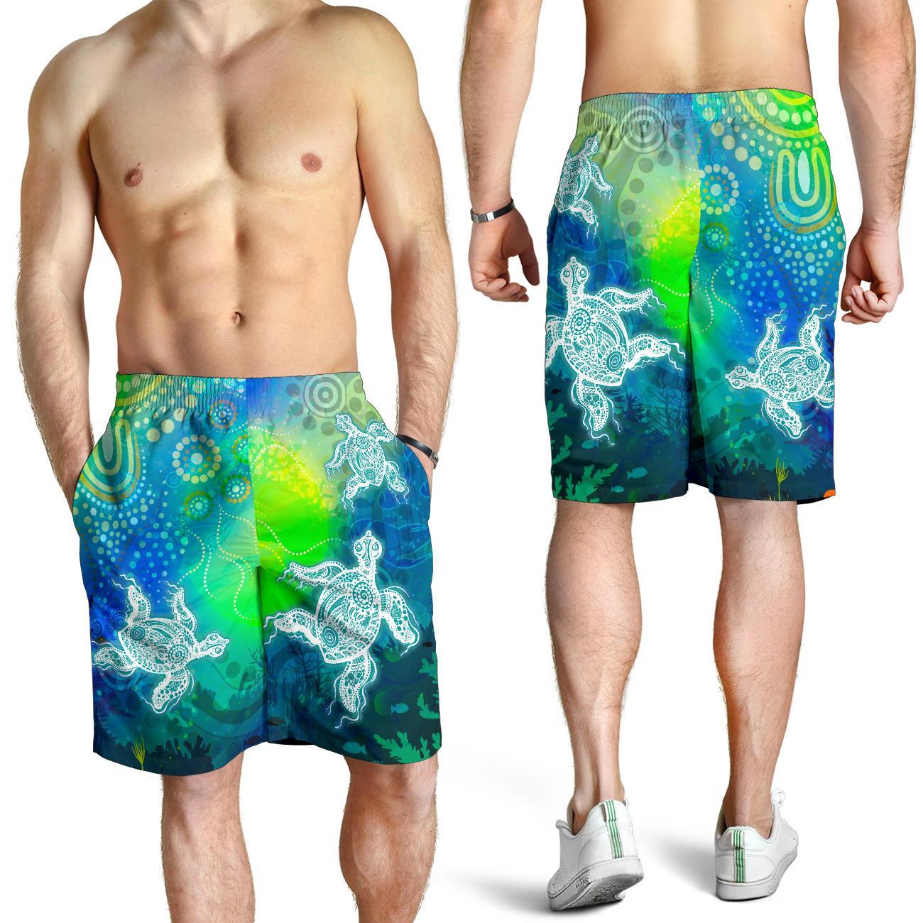 aboriginal-mens-shorts-indigenous-turtle-ocean-dot-painting-art