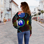 Off Shoulder Sweater - Aboriginal Dot Painting & Flag - Vibe Hoodie